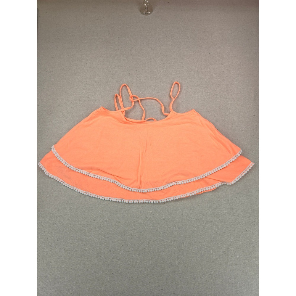 Atmosphere Coral Peach Tiered Flounce Cami Crop Top Pom Pom Trim Size UK 6 US 2